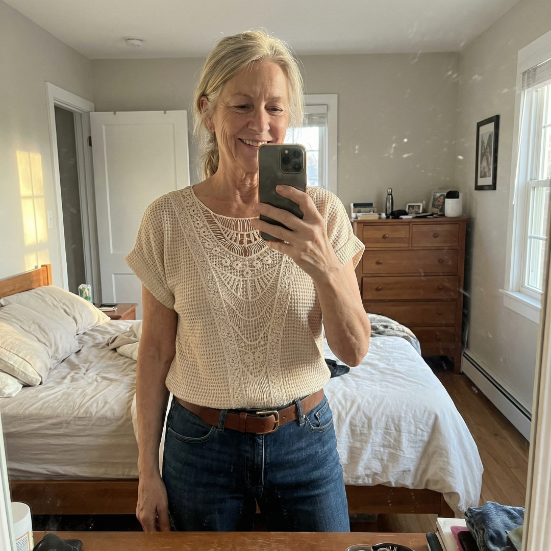Crochet Lace Panel Short Sleeve Knit Top 6