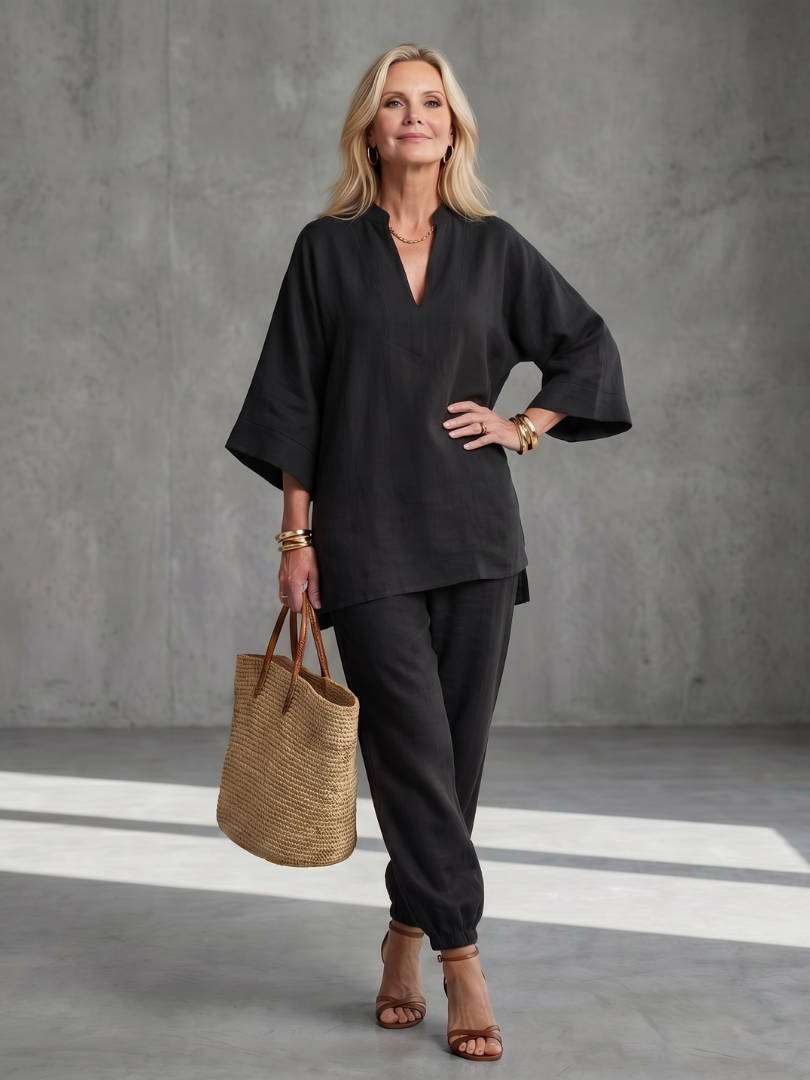 Notch V-Neck Tunic Top and Pants Two Piece Set 5