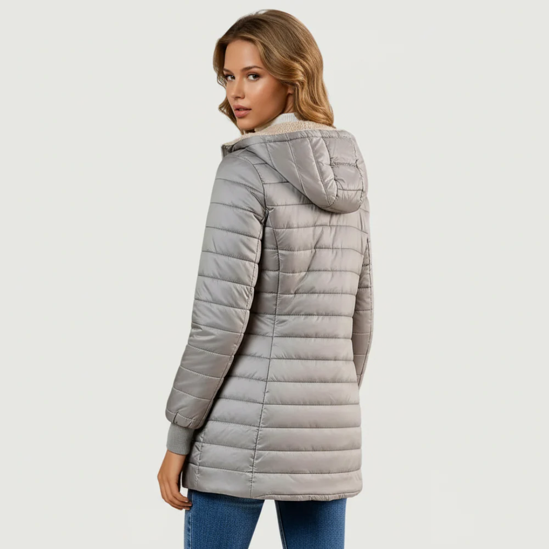 Hooded Sherpa Lined Zip Front Longline Puffer Jacket 6