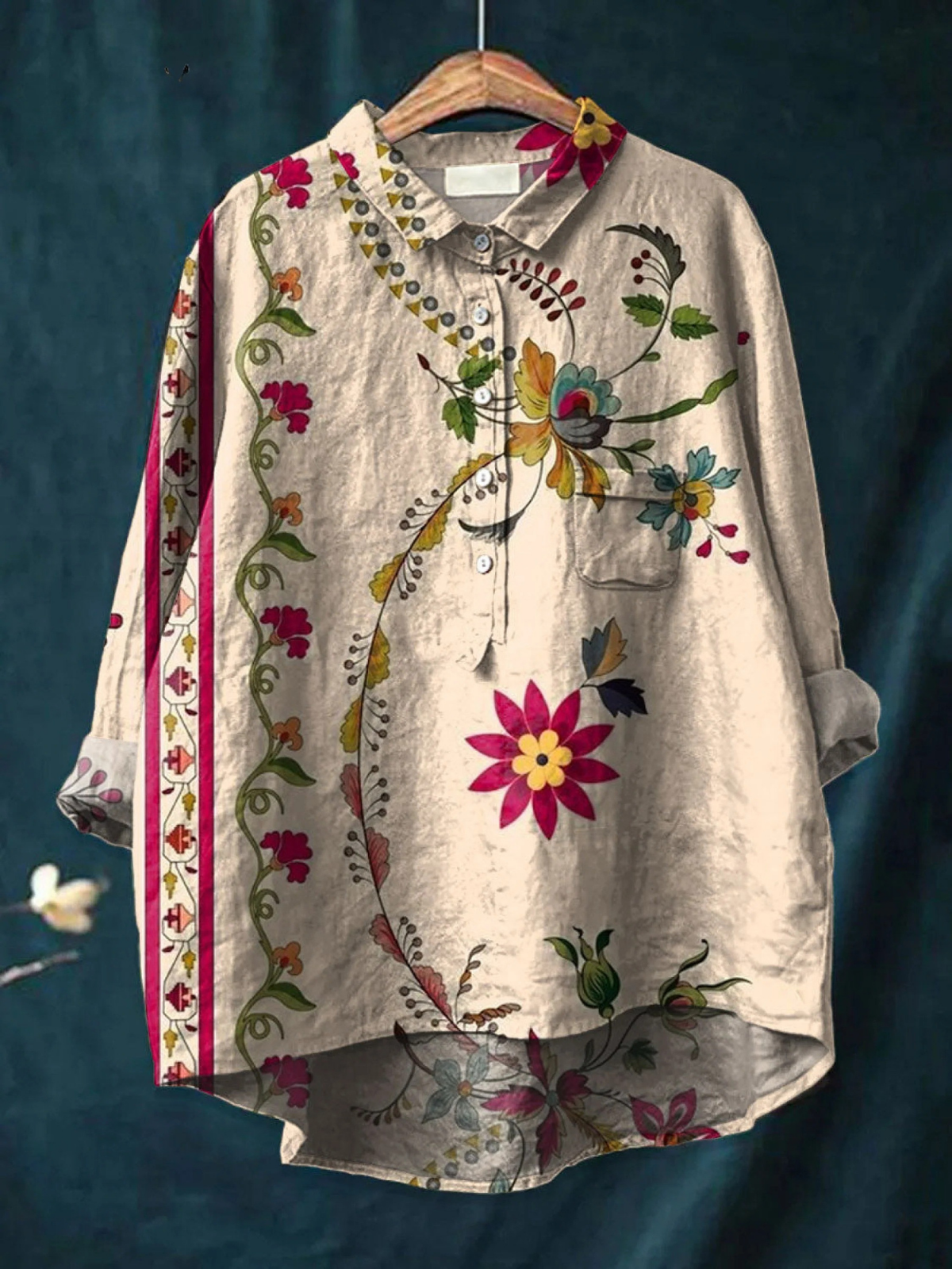 Floral Collared Button Front High Low Blouse