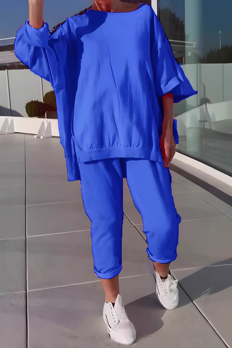 Oversized Round Neck Top and Pants Two Piece Set 6