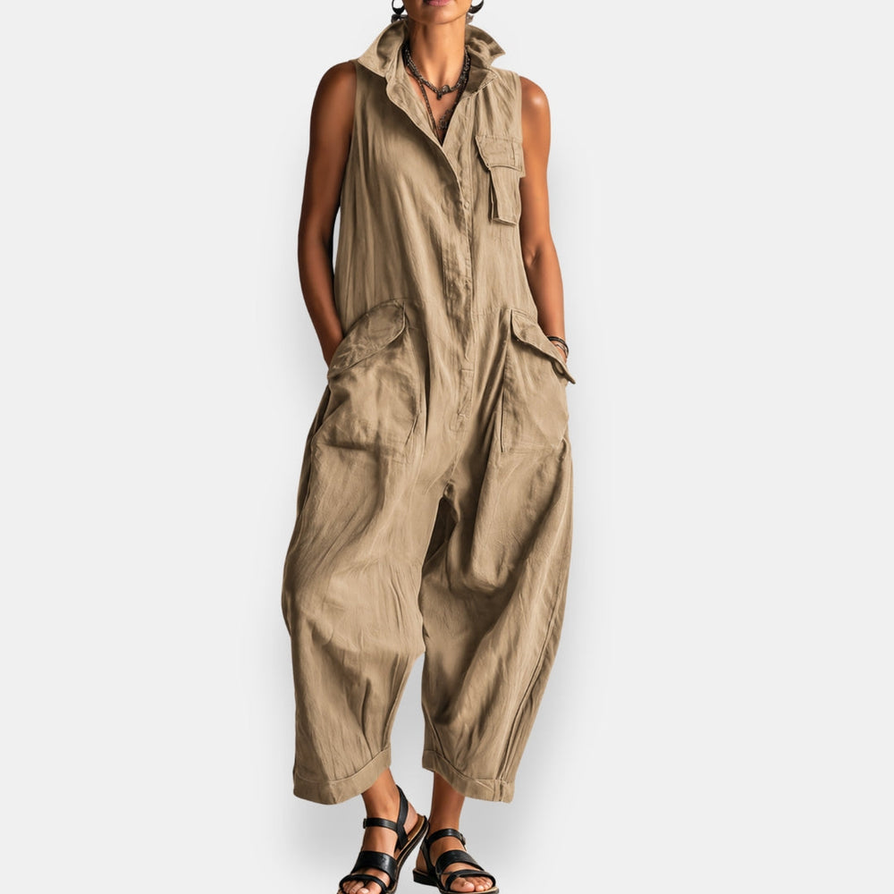 Sleeveless Collared Cargo Pocket Wide Leg Jumpsuit 3
