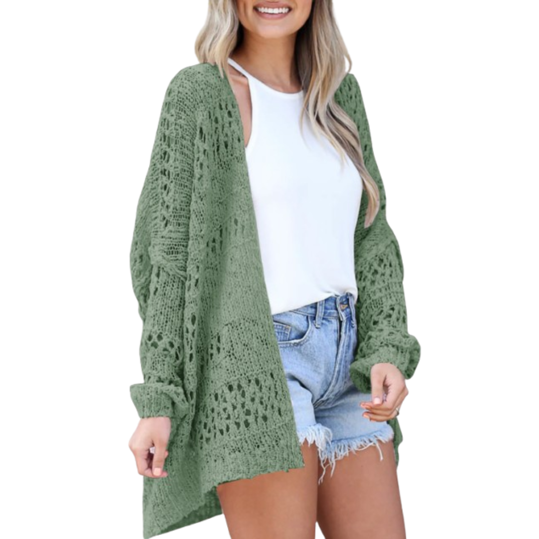 Open Front Pointelle Knit Oversized Cardigan 7