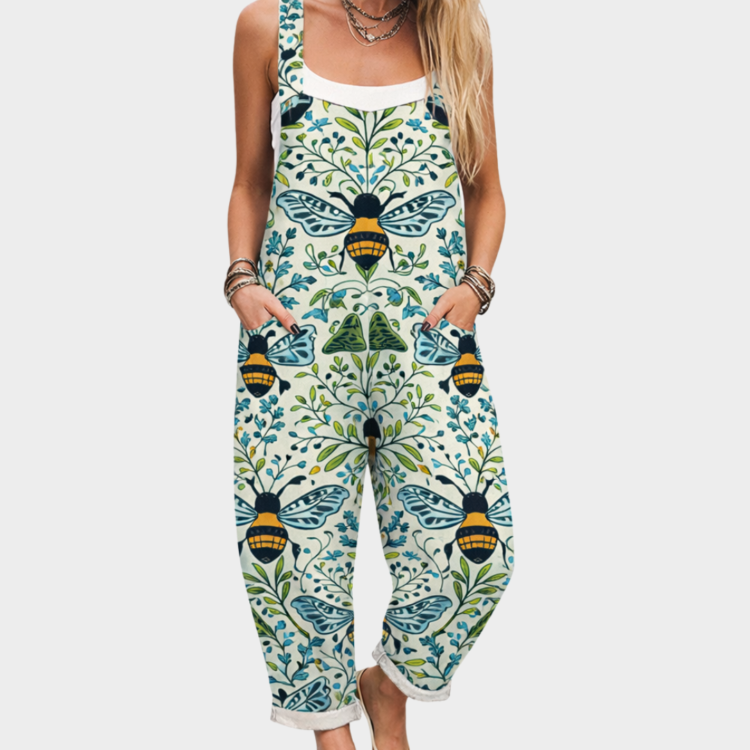Bee Floral Print Scoop Neck Wide Leg Jumpsuit 2