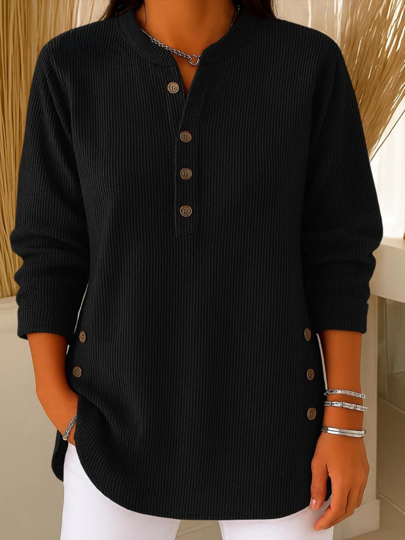 Button Henley Long Sleeve Ribbed Knit Tunic Top 6