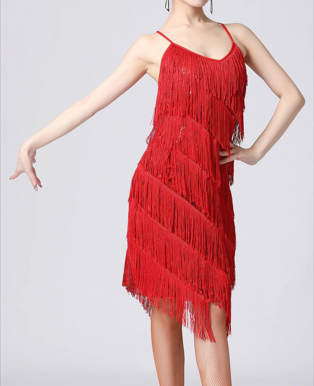 Tassel Sequin Spaghetti Strap Cocktail Dress - View 4