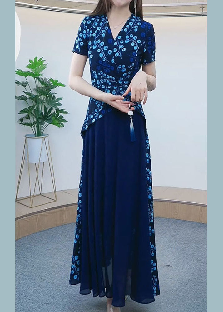 Floral Asymmetrical Panel Wrap Bodice Short Sleeve Maxi Dress - View 3