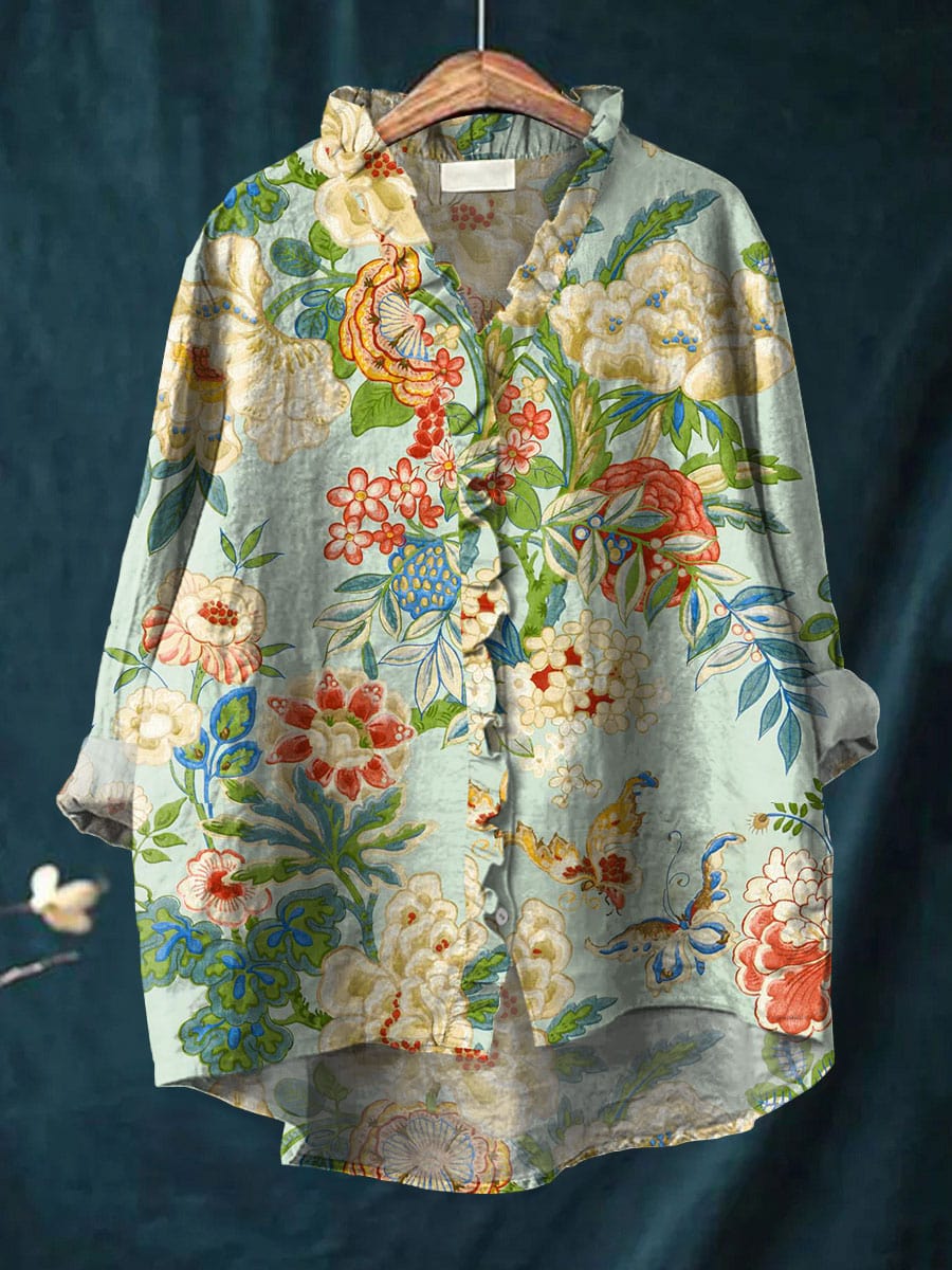 Floral Print Long Sleeve Button Front Blouse 2