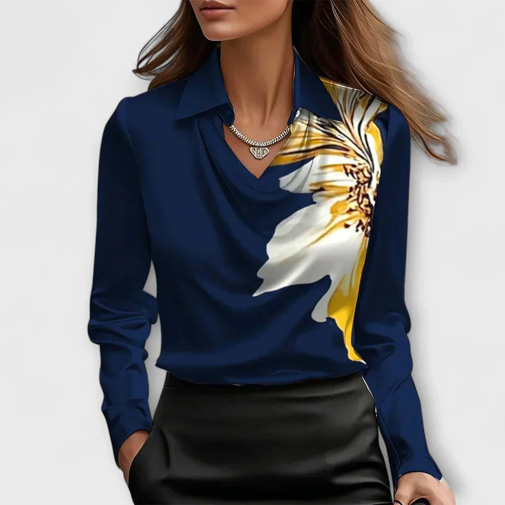 Draped Cowl Neck Long Sleeve Satin Blouse 8