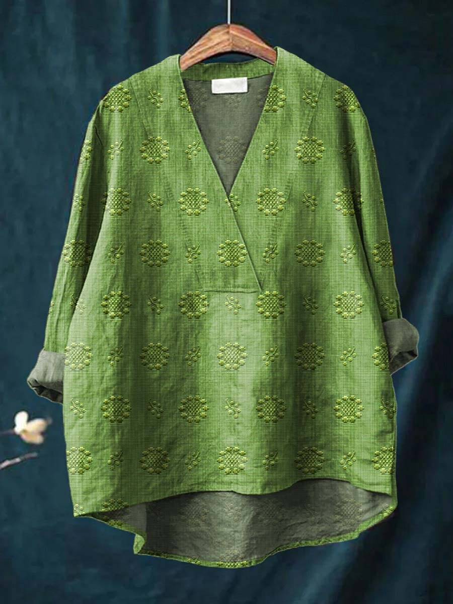 V-Neck Quarter Sleeve Eyelet Embroidered Tunic Top 2