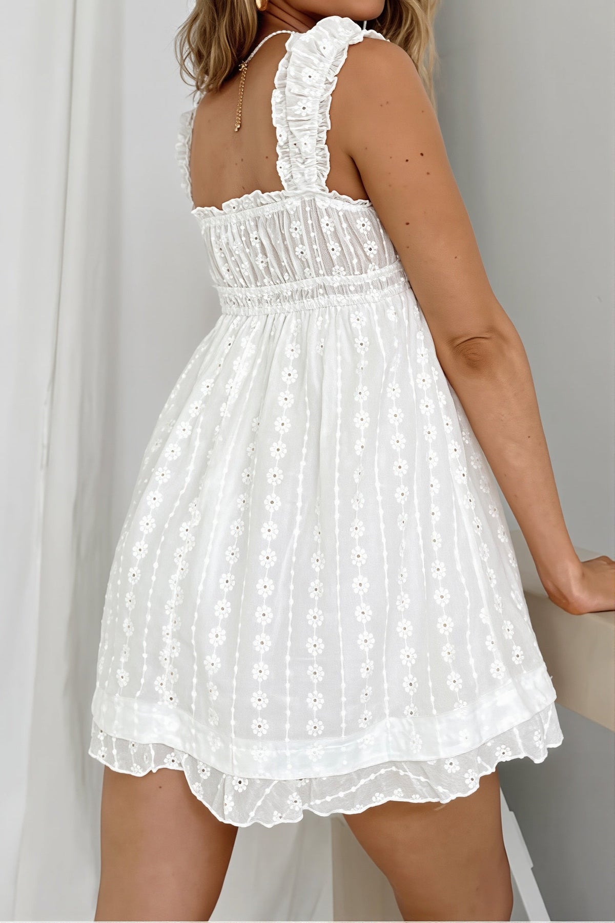 Solid Embroidered Lace Cami Mini Dress - View 6