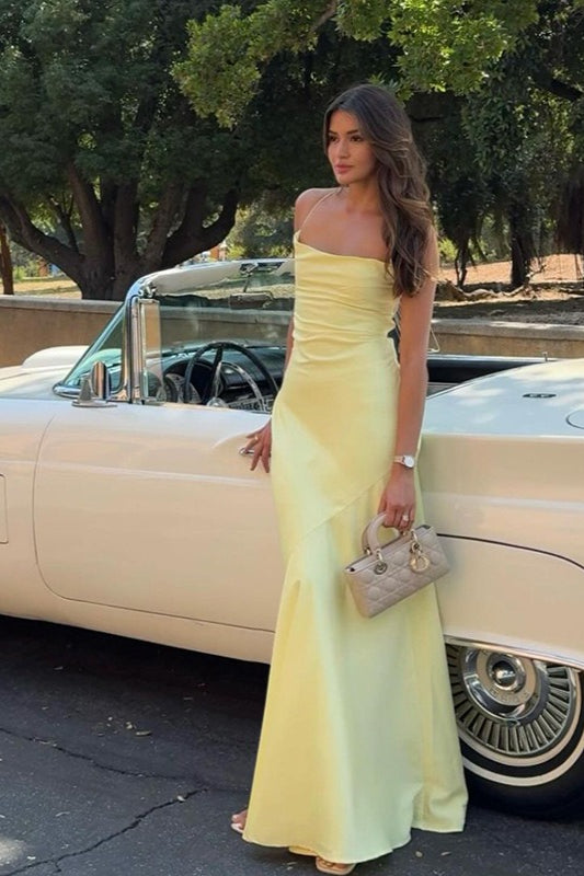 Cowl Neck Spaghetti Strap Backless Satin Mermaid Maxi Dress 4