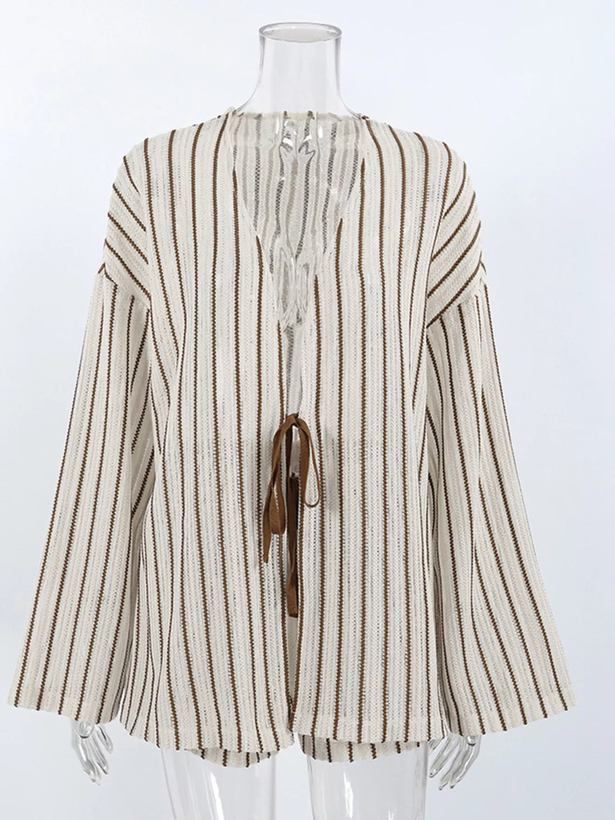 Striped Tie Front Top and Shorts Lounge Set