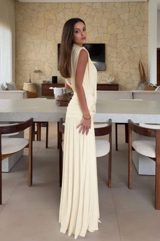 Deep V-Neck Sleeveless Ruched Wrap Front Maxi Dress 7