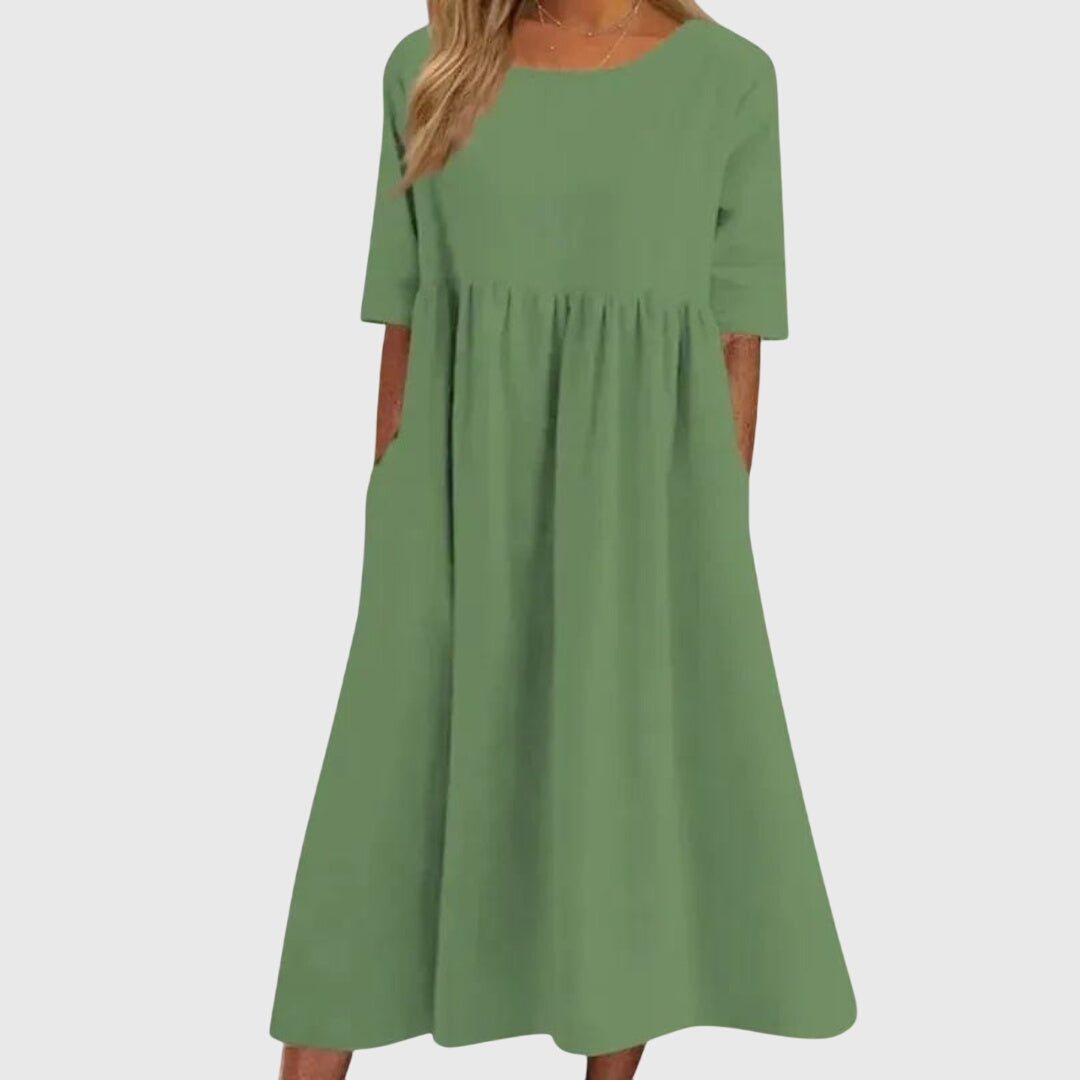 Round Neck Short Sleeve Tiered Midi Dress 4