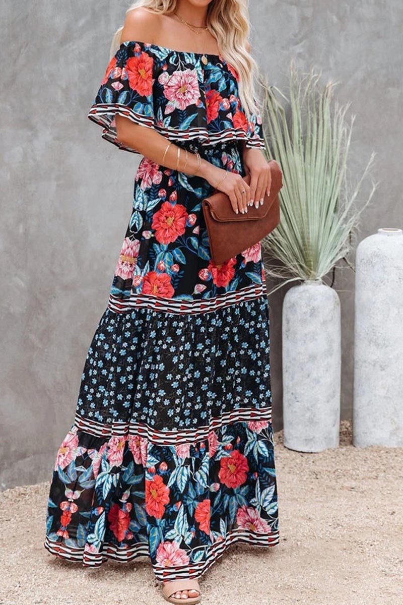 Tube Top Three-color Printed Maxi Dress