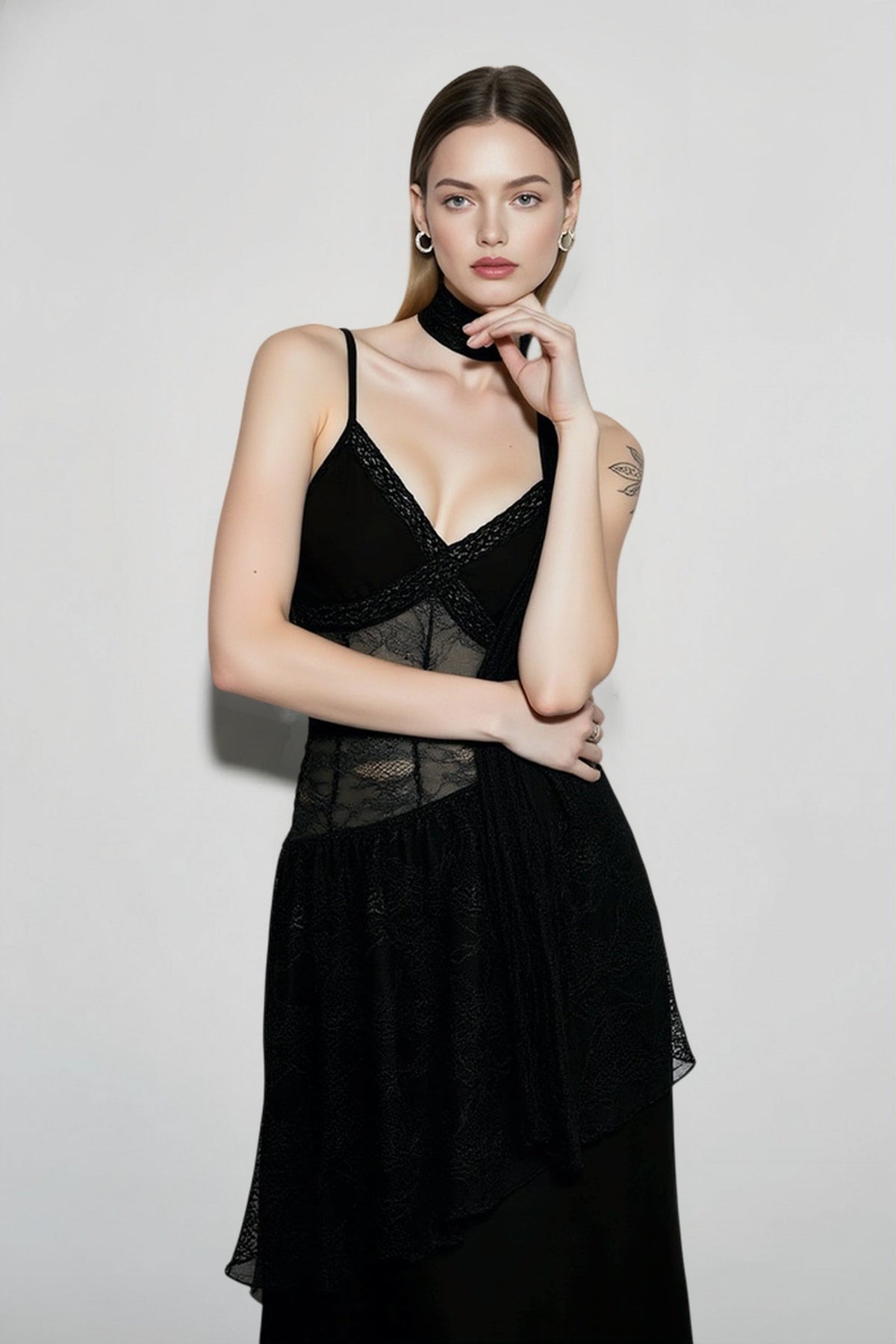 Lace Sheer Mesh Maxi Dress
