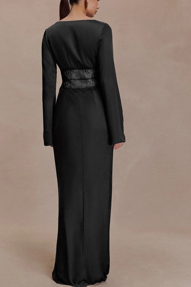 Deep V-Neck Lace Bodycon Maxi Dress