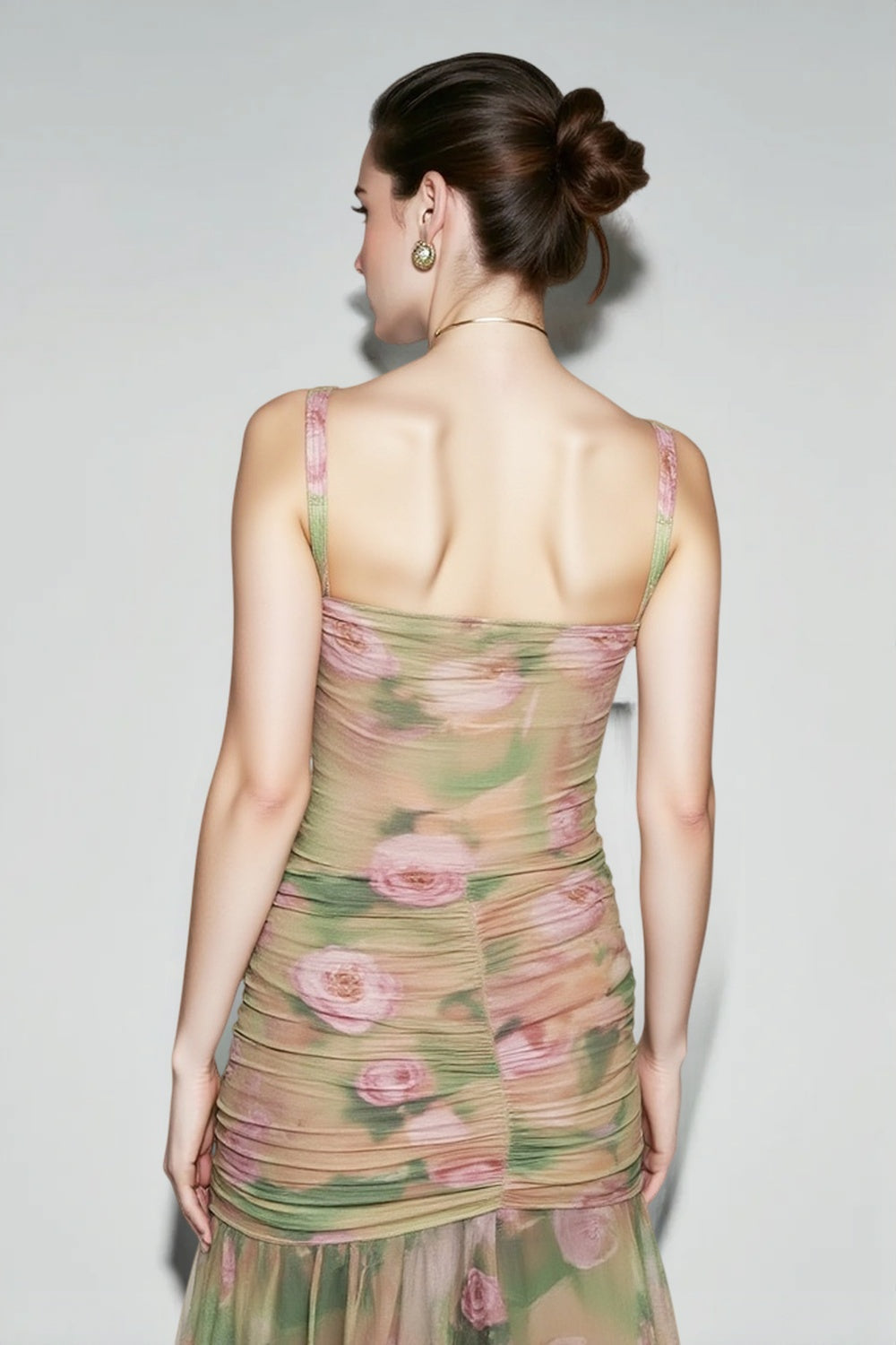 Floral Sweetheart Corset Ruched High Split Mesh Maxi Dress 3