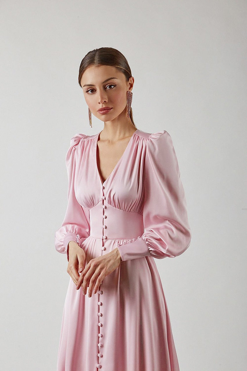 Satin Puff Sleeve Bustier Tailored Midi Dress - View 7