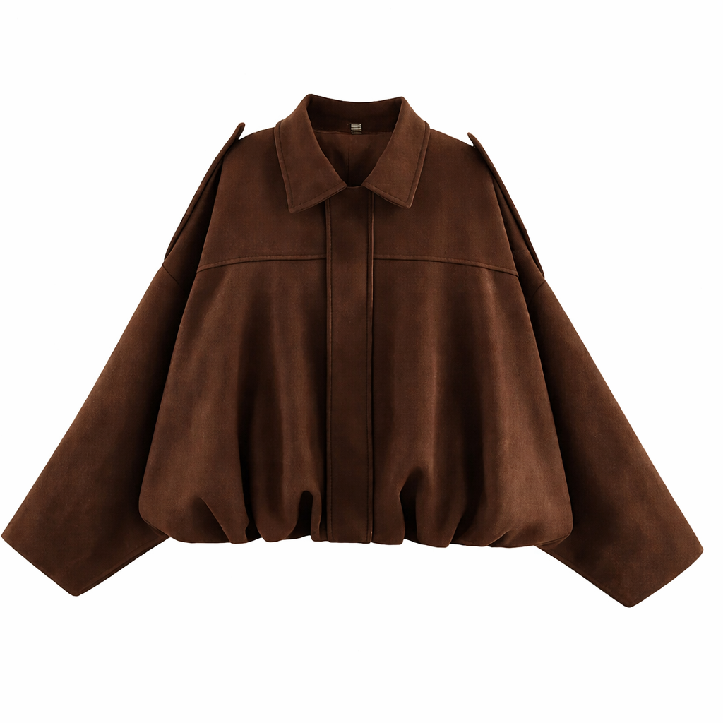 Collared Drop Shoulder Suede Look Oversized Jacket 6