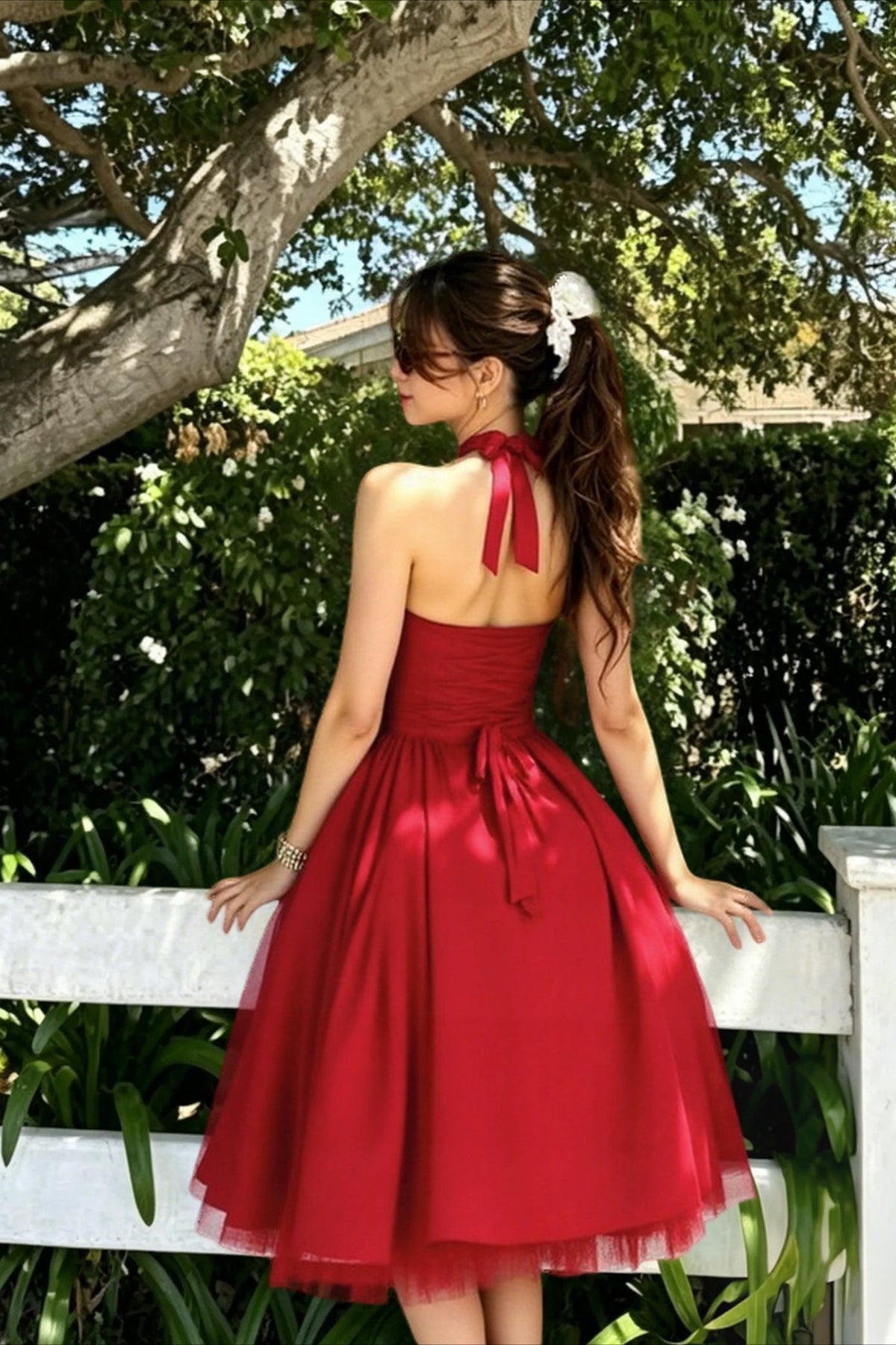 Halter Neck Square Neck Fit and Flare Midi Party Dress - View 9