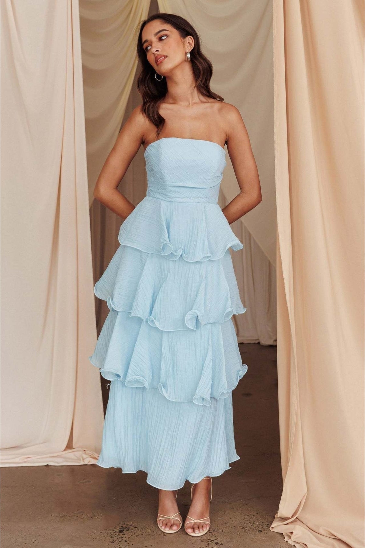 Strapless Tiered Ruffle Fit and Flare Midi Dress - View 5