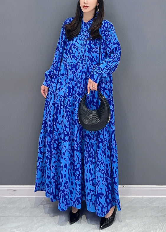 Abstract Print Mandarin Collar Button Front Tiered Maxi Dress - View 4