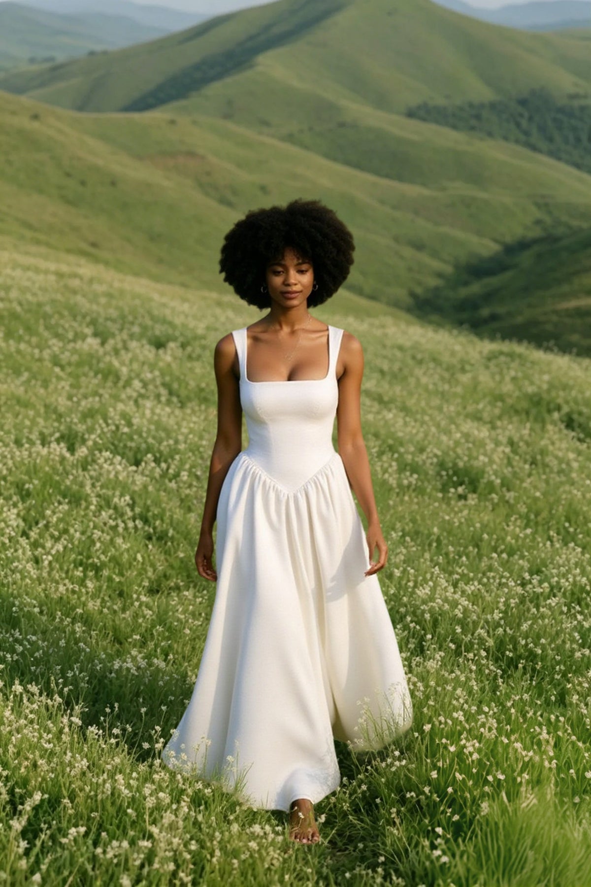 Square Neck Wide Strap Drop Waist A-Line Maxi Prom Dress