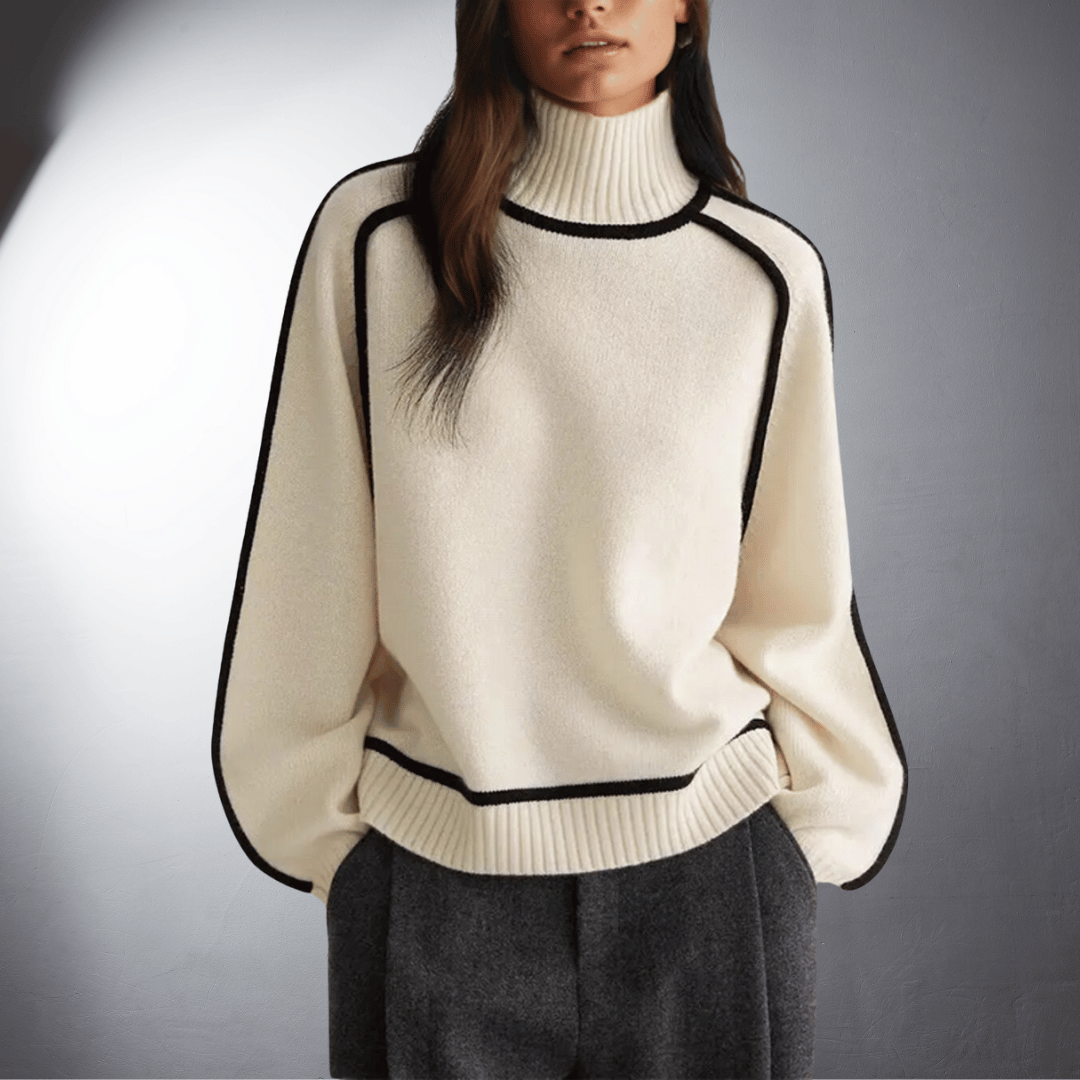 Turtleneck Long Sleeve Contrast Trim Sweater 9