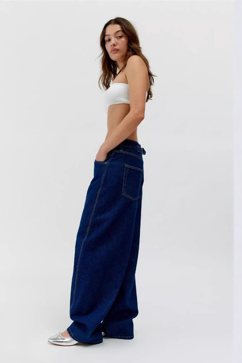 Low-Rise Vintage Washed Wide-Leg Denim Jeans