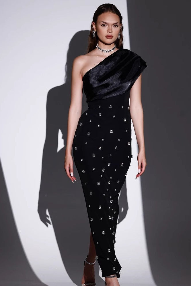 One Shoulder Rhinestone Bodycon Maxi Formal Dress - View 3
