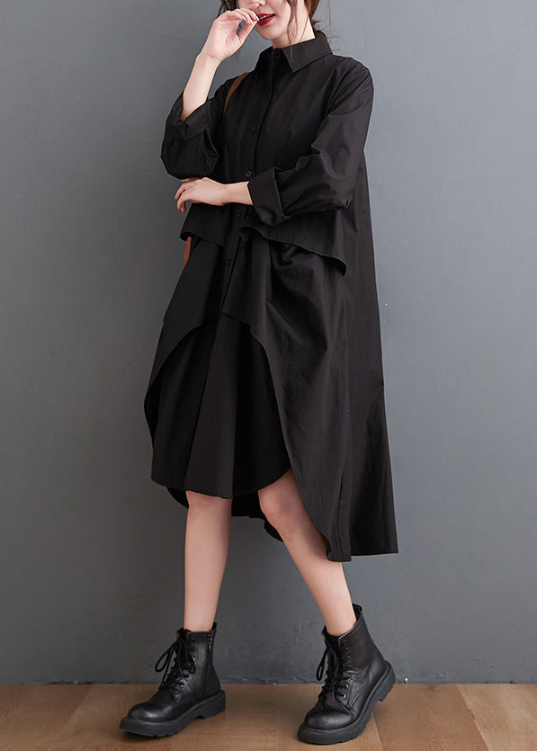 Button Front Long Sleeve Oversized Asymmetric High Low Shirt Dress - View 3