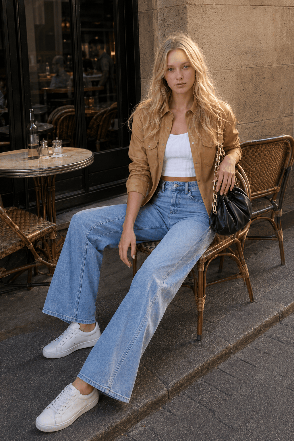Vintage Washed Wide-Leg Denim Jeans