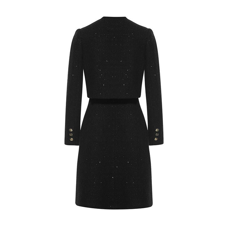 Tweed Collarless Button Front Patch Pocket Long Sleeve Mini Coat Dress - View 6