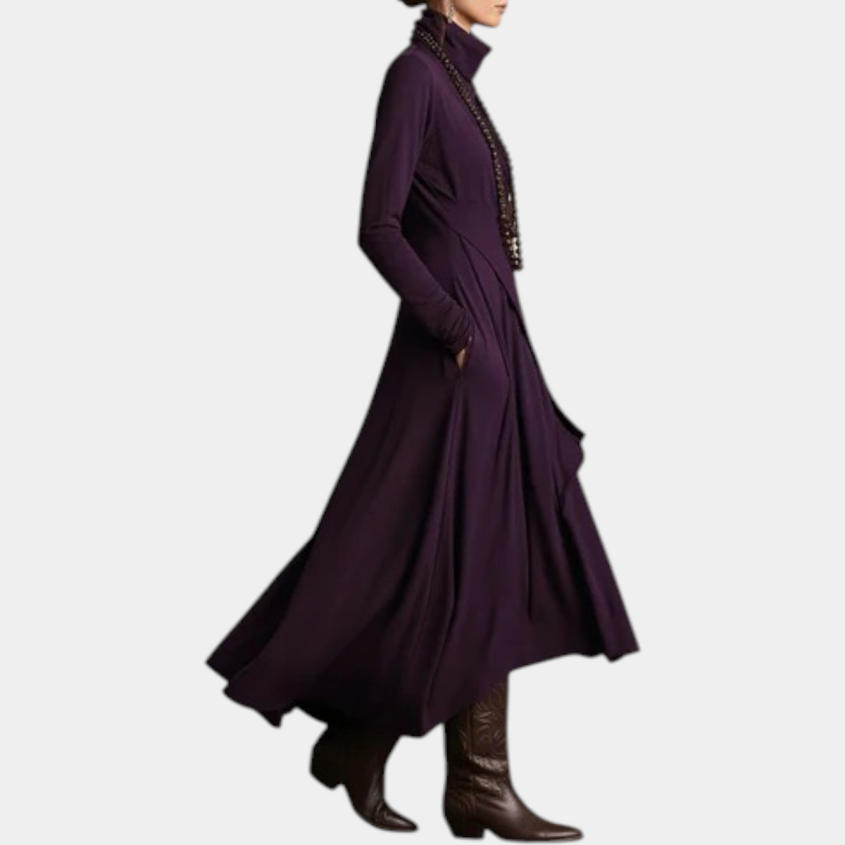 Turtleneck Long Sleeve Asymmetric Draped Maxi Dress 6