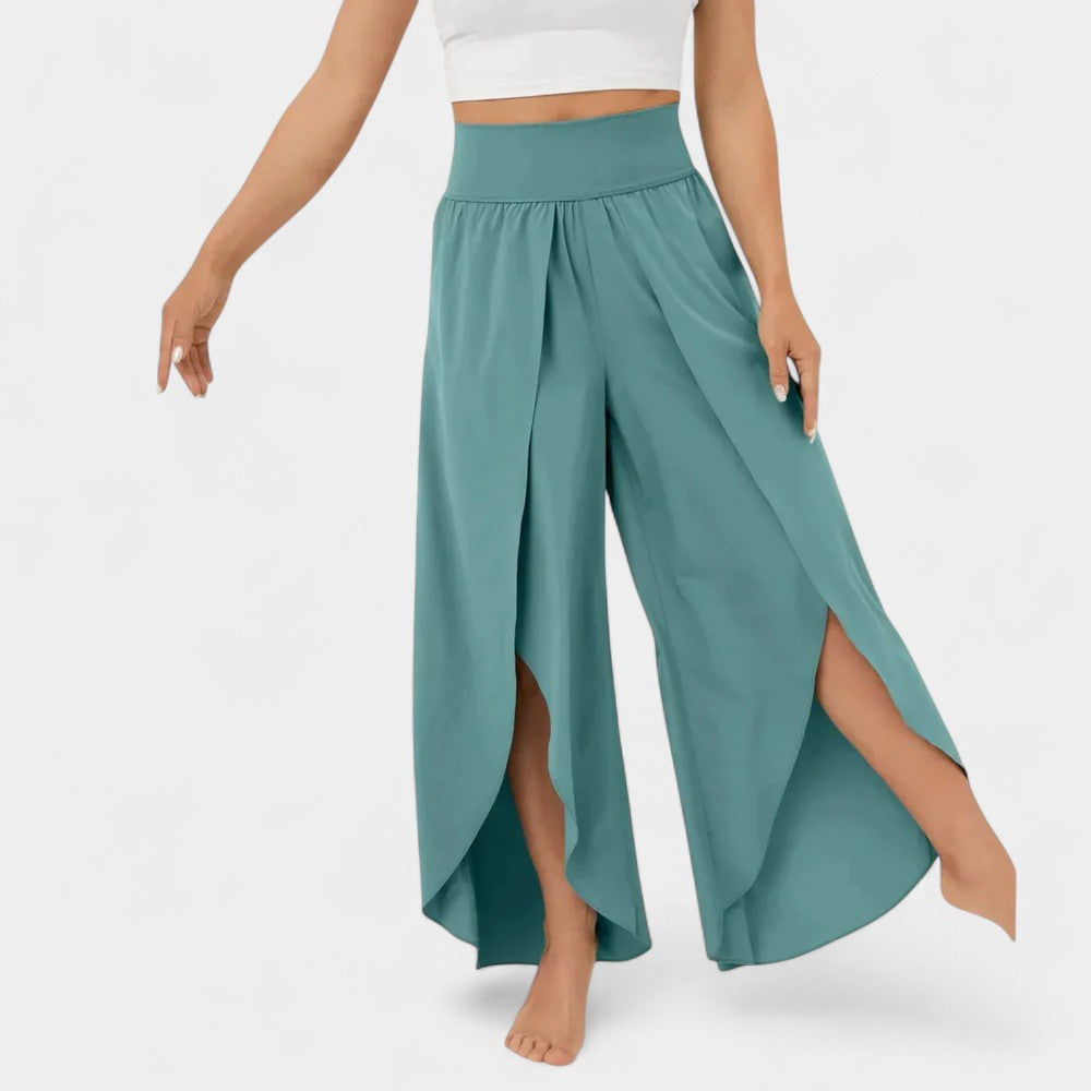 High Waist Split Front Layered Wide Leg Palazzo Pants 2