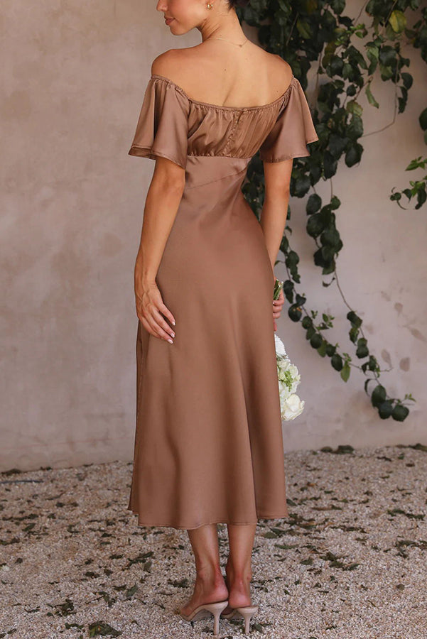 Pure Love Satin Butterfly Sleeve Slit Midi Dress - View 12