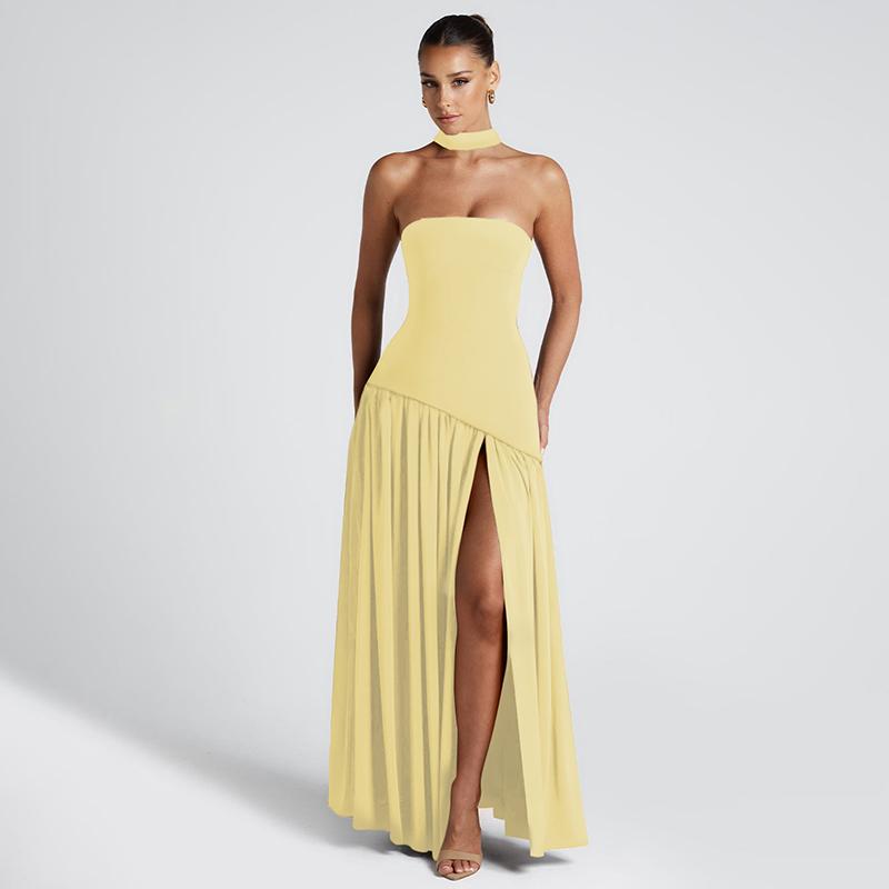 Strapless Corset Draped Sash High Split Maxi Gown 3