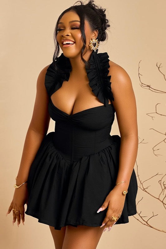 One Shoulder Ruffle Sweetheart Corset Fit and Flare Mini Dress - View 4