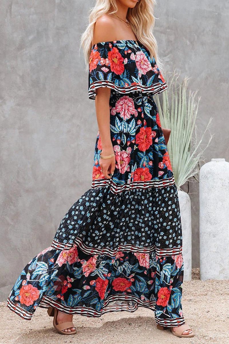 Tube Top Three-color Printed Maxi Dress