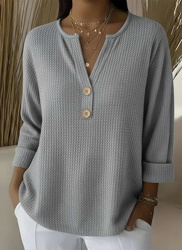 Notch Neck Waffle Knit Button Henley Top 4