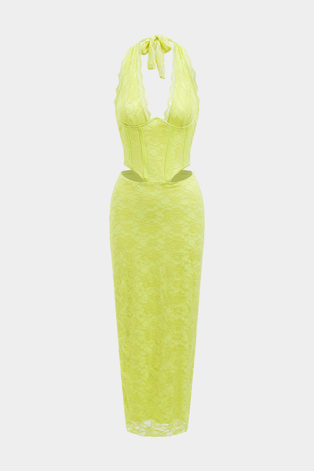 Lace Halter Neck Corset Cut Out Backless Bodycon Maxi Dress - View 2