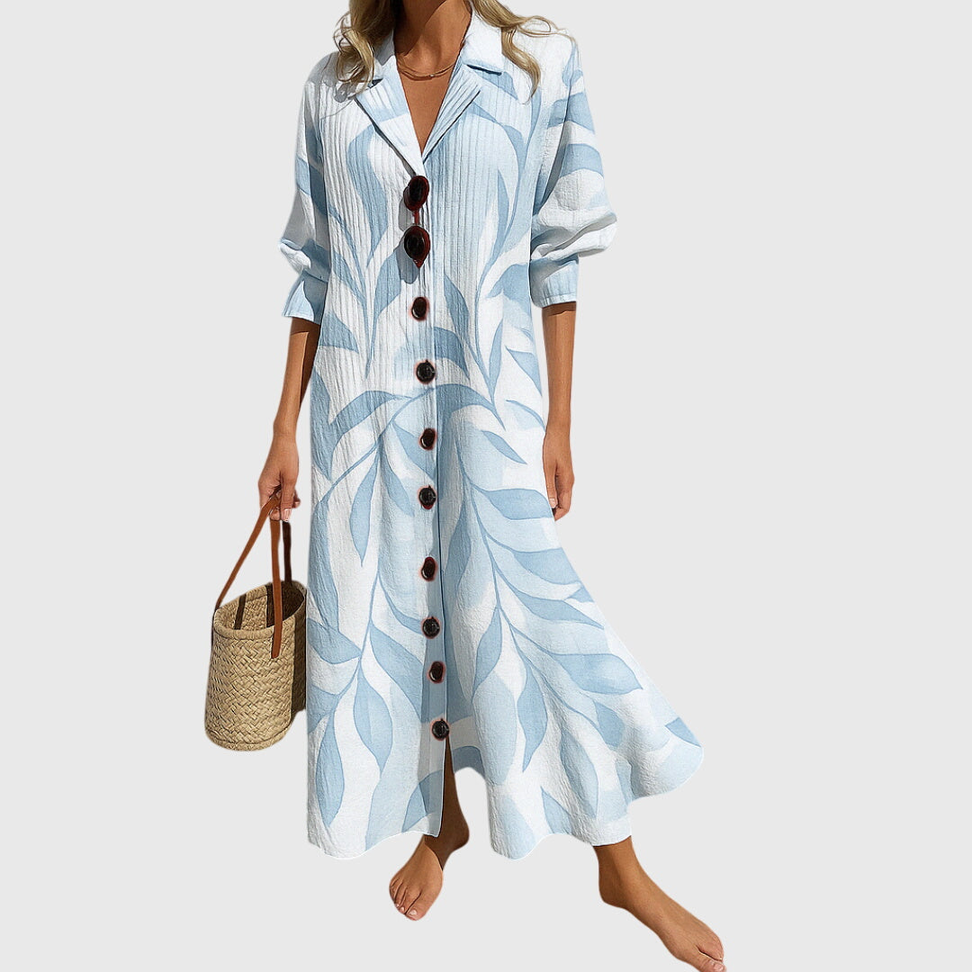 Floral Print V-Neck Button Front Puff Sleeve Maxi Dress 6