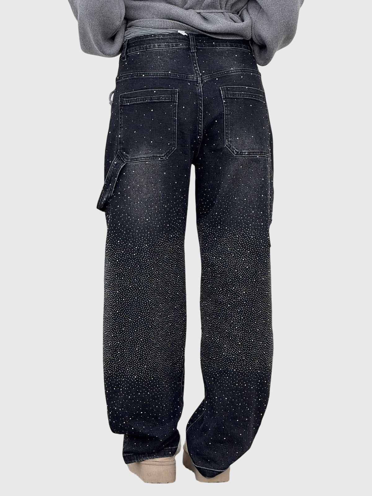 Rhinestone Embellished Wide Leg Cargo Jeans 11
