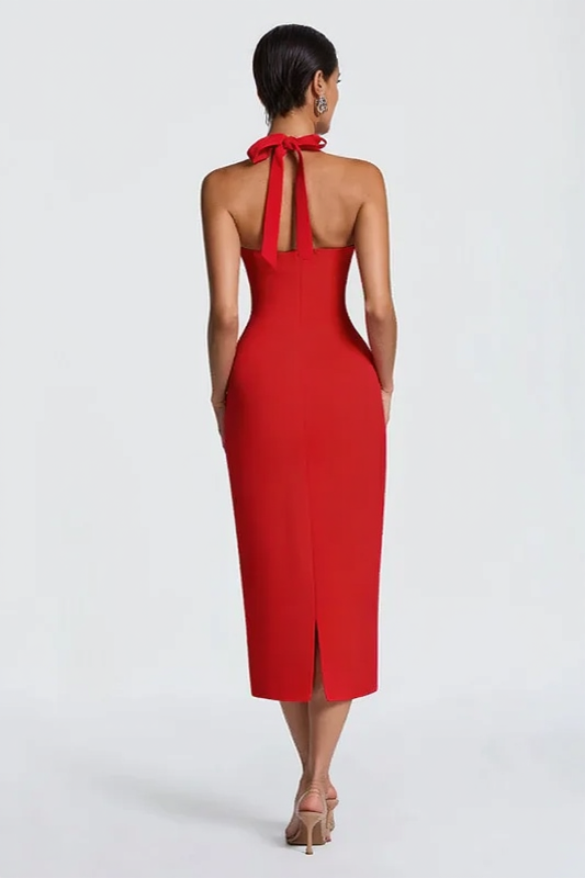 Halter Sweetheart Bustier Bodycon Midi Party Dress - View 3