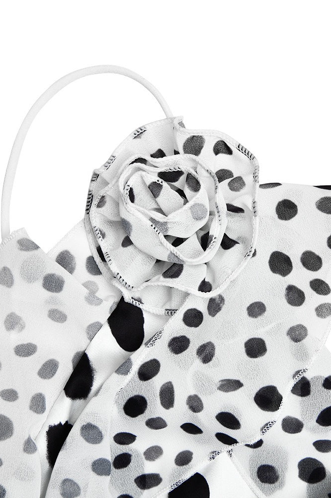Satin Polka Dot Backless Bodycon Maxi Dress in White - View 4