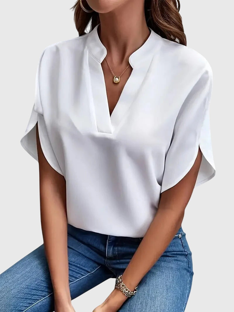 Notch V-Neck Short Sleeve Blouse 3