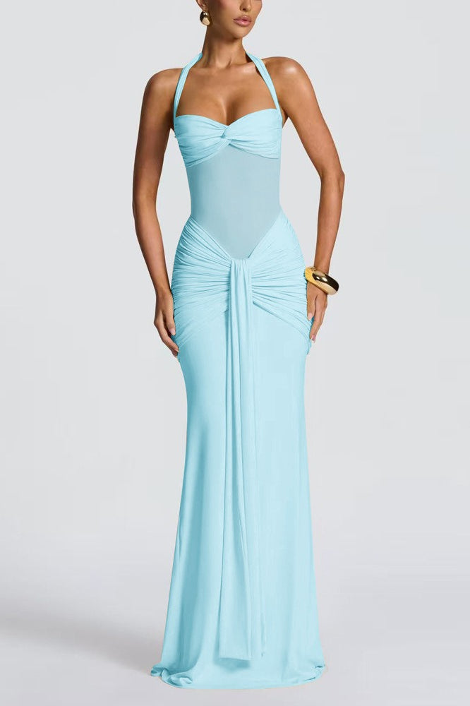 Mesh Panel Sash Maxi Dress - View 13