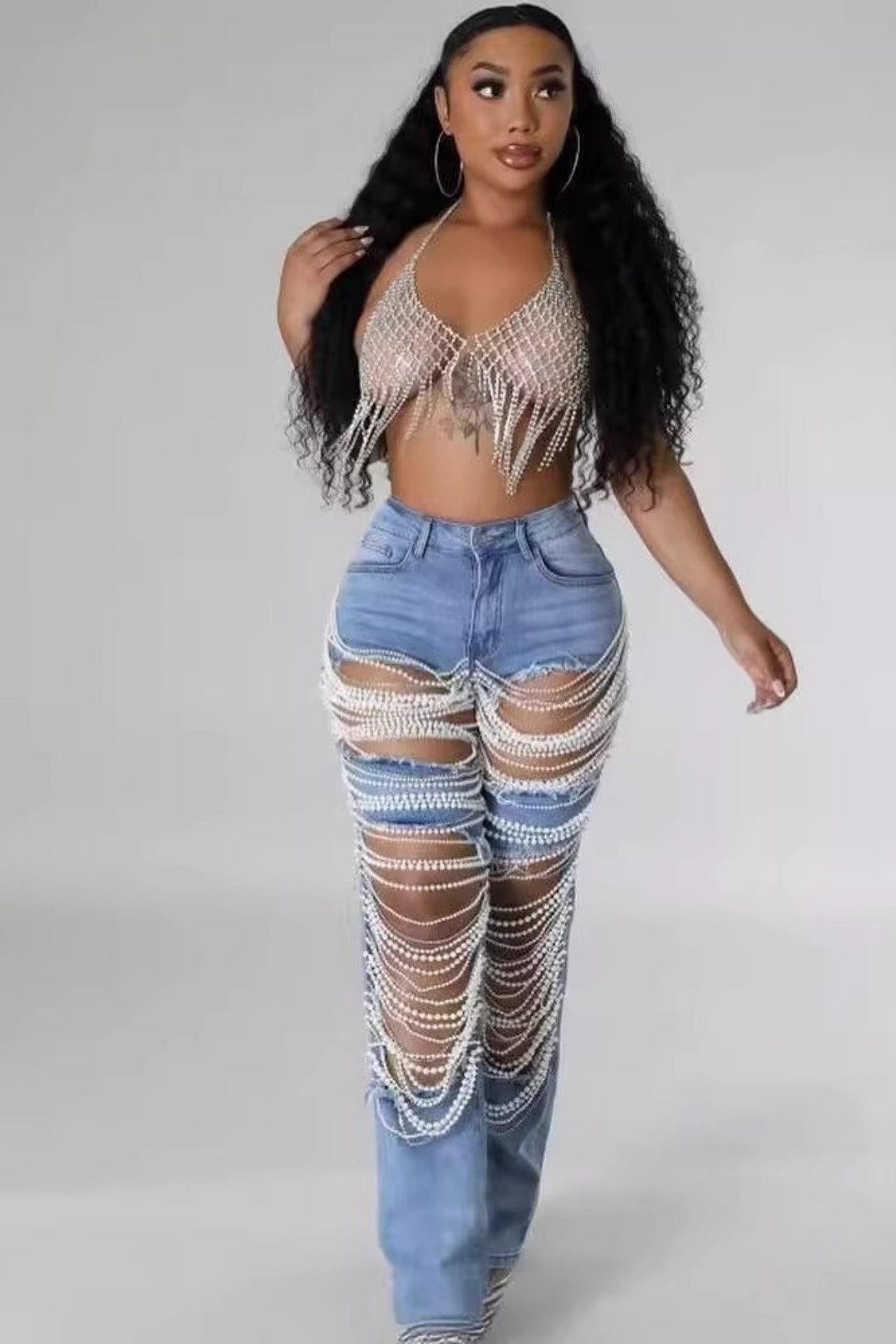 Distressed Straight-Leg Denim Jeans